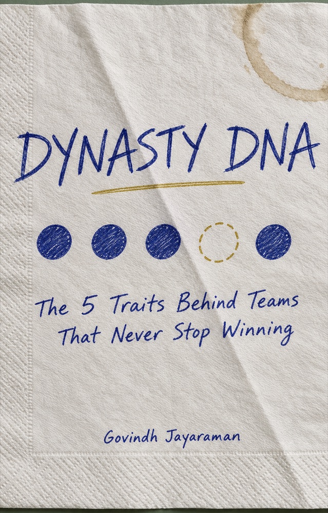 The Dynasty DNA cover, the title handwritten in blue pen on a paper napkin with five circles beneath it, one of them dashed.